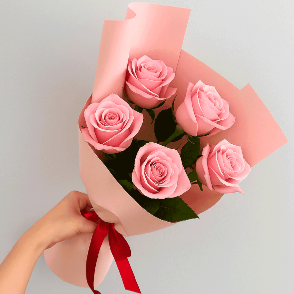 Стильный букет 5 розовых роз в Старом Крыму