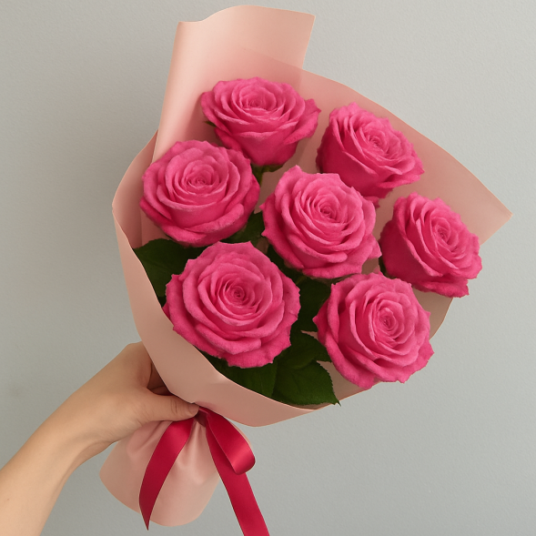 Стильный букет 7 розовых роз в Старом Крыму